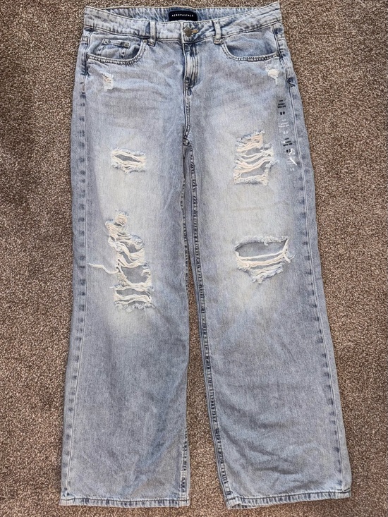 Aeropostale Denim - Aeropostale Baggy Light Blue Distressed Wide-Leg Jeans